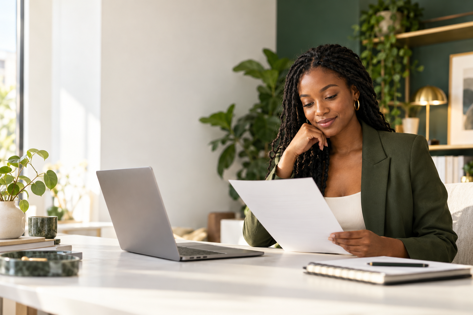 A professional reviewing career documents at a desk